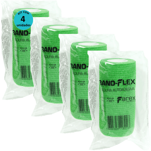 Atadura 10cm Verde Band-Flex Autoadesiva Para Animais Farex Kit Com 4